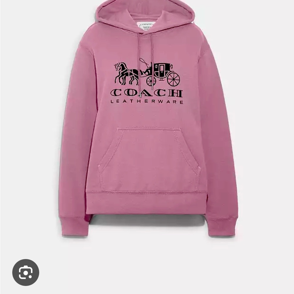 Coach lilac and black hoodie, classic horse and carriage logo.